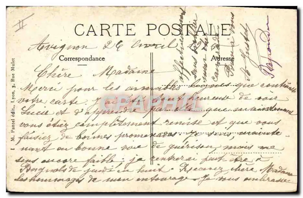Infirmière de la Croix-Rouge aidant un soldat blessé — scène de guerre — éditeur M. Panel, Lyon - Rückseite