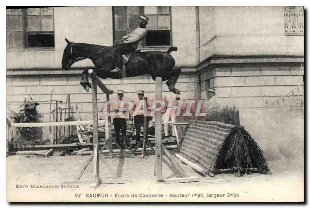 Escola de Cavalaria em Saumur — Salto de um cavaleiro — Edit. Blanchaud, Saumur, n°27 - Frente