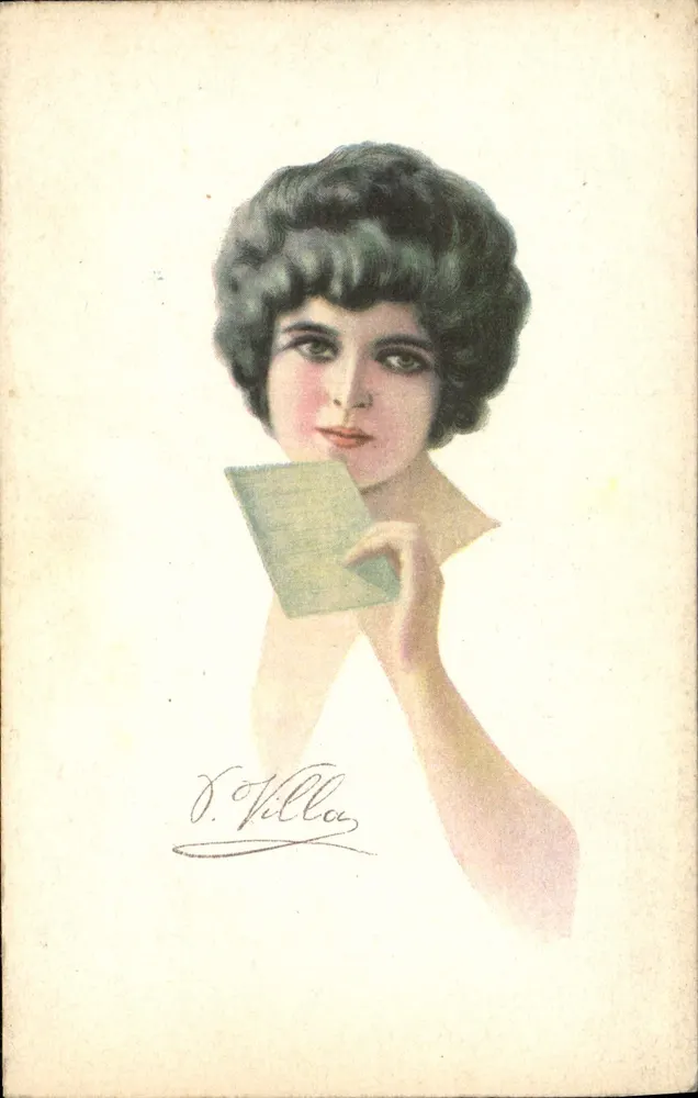 Frau, die ein Buch hält — D. Villa — Signatur unten - Vorderseite