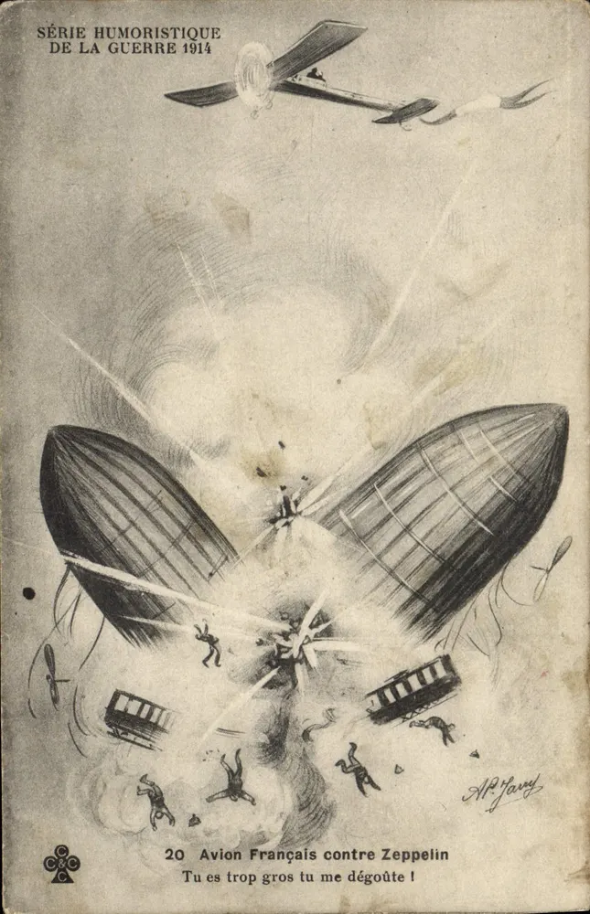 Französisches Flugzeug gegen Zeppelin — Humoristische Kriegsserie 1914 — C&C n°20 - Vorderseite