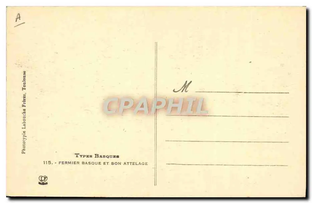 Fazendeiro basco e seu reboque — Lur — Fototipia Labonche Frères, Toulouse, n° 115 - Verso