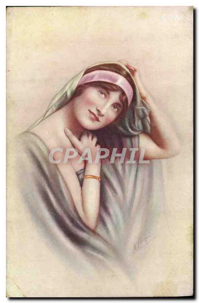 Verhüllte junge Frau — trichromer Pastell — A. Noyer, Serie Nr. 66 - Vorderseite