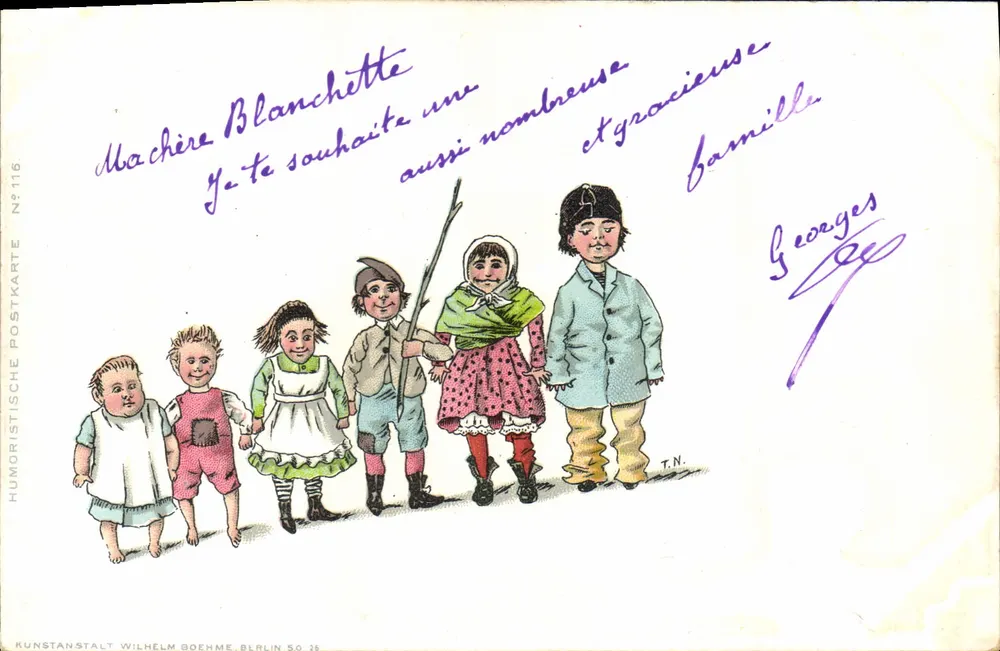 Große und grazile Familie — Humoristische Postkarte N°116 — Kunstanstalt Wilhelm Boehme, Berlin - Vorderseite