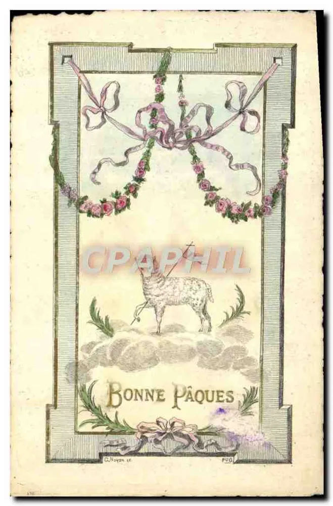 Frohe Ostern — Lamm und Girlanden — G. Novan, Nr. 176 - Vorderseite