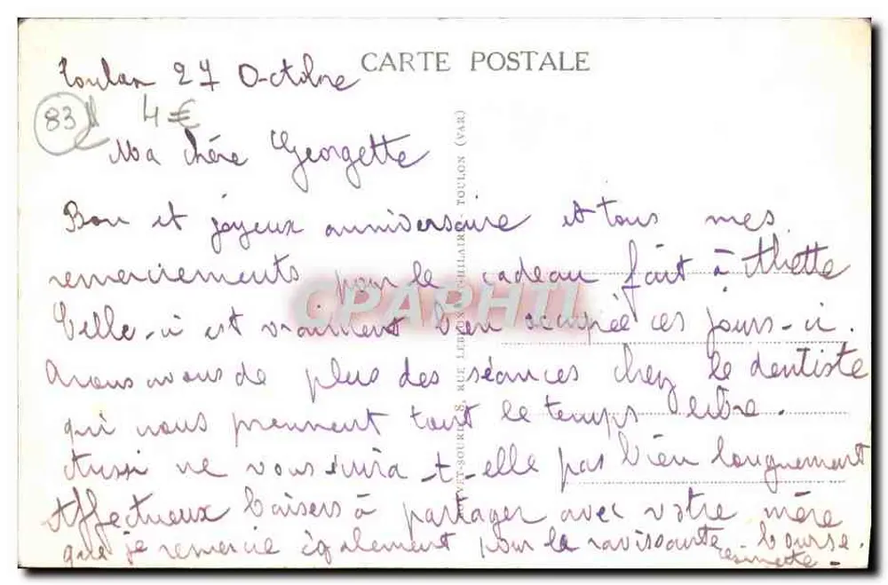 Umgebung von TOULON — Die Abfahrt nach Méjean — Verleger B. - Rückseite
