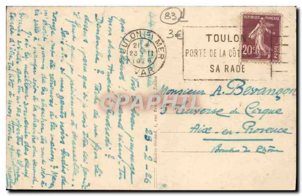 Toulon — Les Rochers de St-Marguerite — Gliché Giraud, n°22 - Rückseite