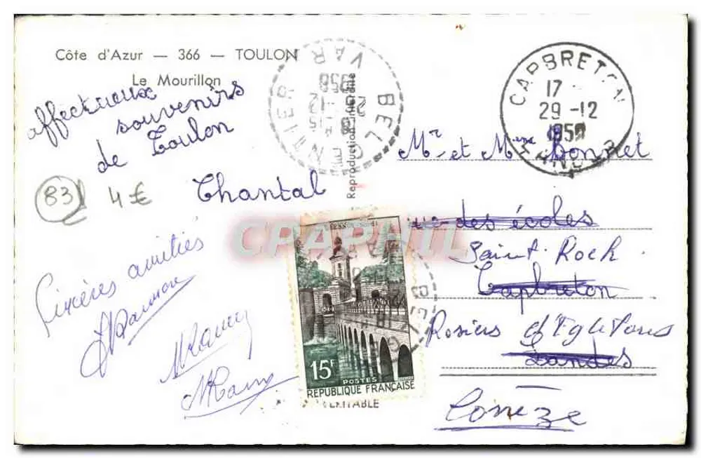 Le Mourillon — Costa Azul — editor desconhecido, número de série não visível - Verso