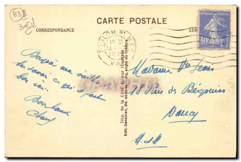 Toulon - Le Carré du Port - Port's Square — Côte d'Azur Coast — Verlag Imp. Genolien, Nr. 56 - Rückseite