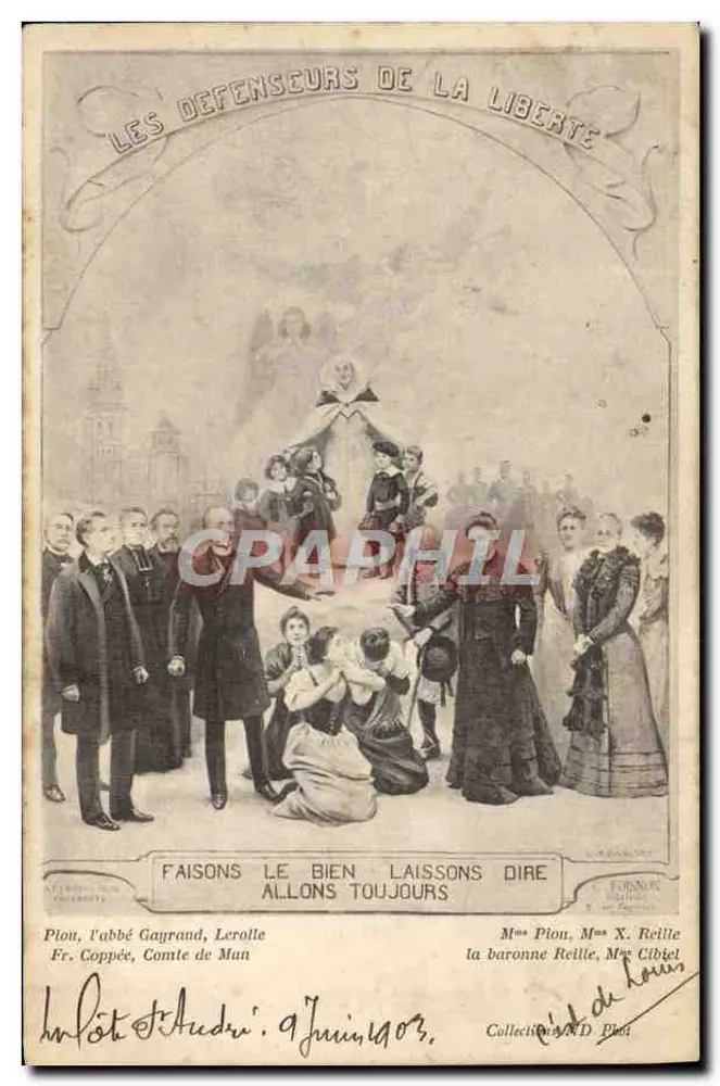 Os Defensores da Liberdade — Sujeto político com figuras femininas e homens — Editor: Frères Férez, Paris - Frente