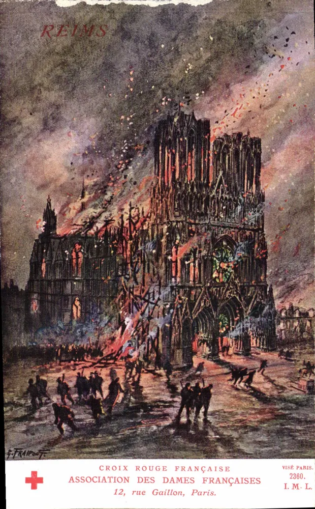 Reims — Kathedrale in Flammen — Französische Rote Kreuz und Vereinigung der französischen Damen - Vorderseite