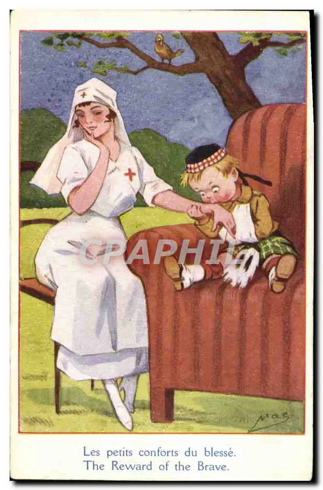 Os pequenos confortos do ferido — The Reward of the Brave — desenho de MAB - Frente