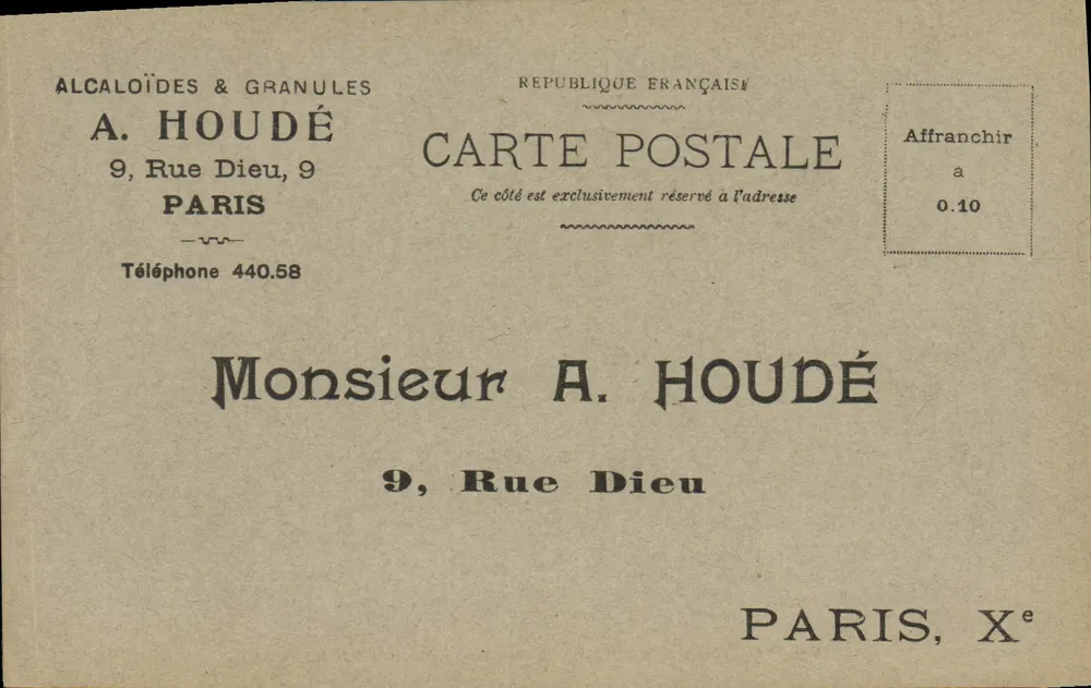 Handelskarte — A. Houdé, Paris — Verlag A. Houdé, Seriennummer nicht sichtbar - Vorderseite
