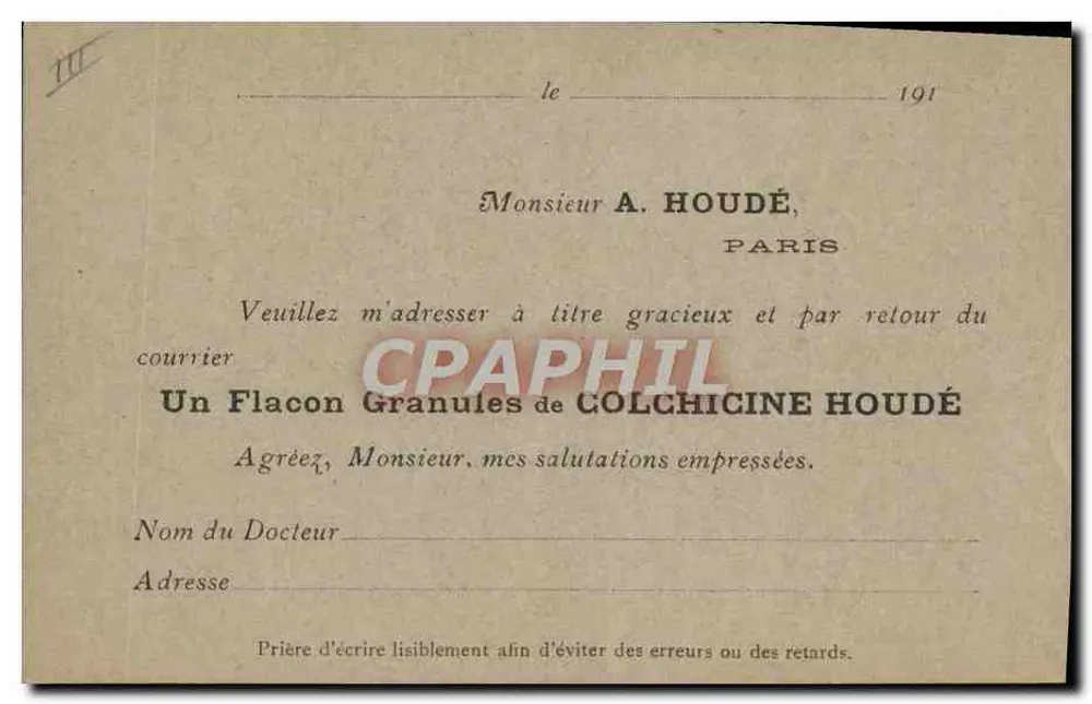 Handelskarte — A. Houdé, Paris — Verlag A. Houdé, Seriennummer nicht sichtbar - Rückseite