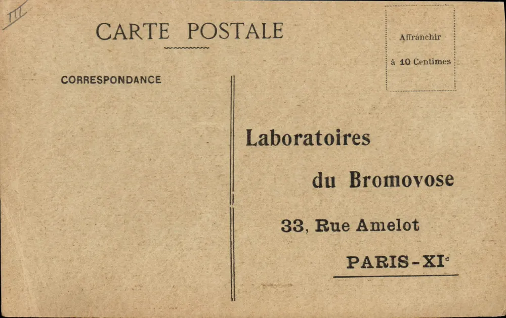Laboratoires du Bromovose — 33, Rue Amelot — éditeur imprimeur sur la carte - Vorderseite