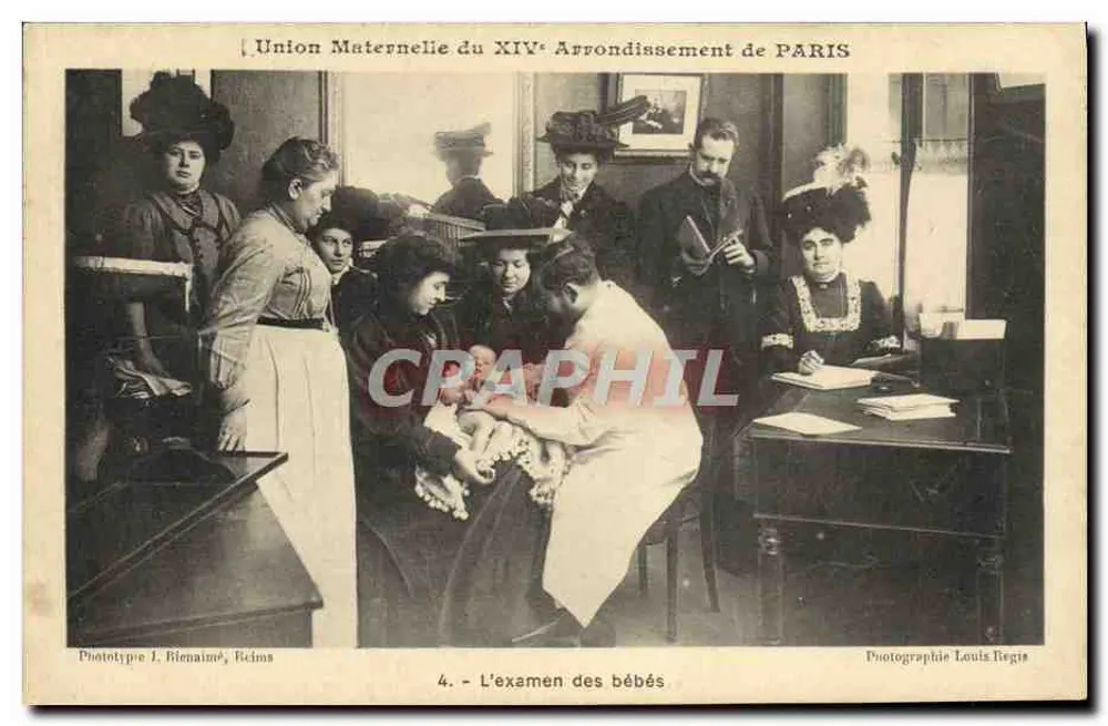Maternale Vereinigung des 14. Arrondissements von PARIS — Die Untersuchung der Säuglinge — Phototyp J. Bienaime, Reims - Vorderseite