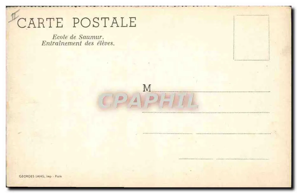 Schule von Saumur — Schüler-Training — Georges Lang, Verlag Paris - Rückseite
