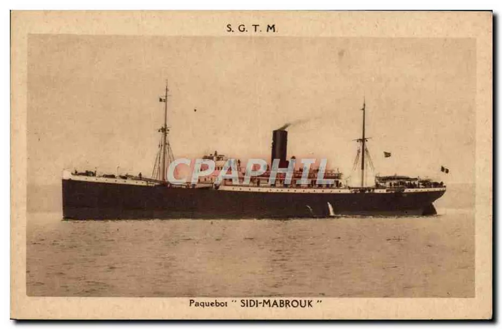 Paquebote "Sidi-Mabrouk" — S.G.T.M. — Sociedade Geral de Transportes Marítimos a Vapor, Marselha - Frente