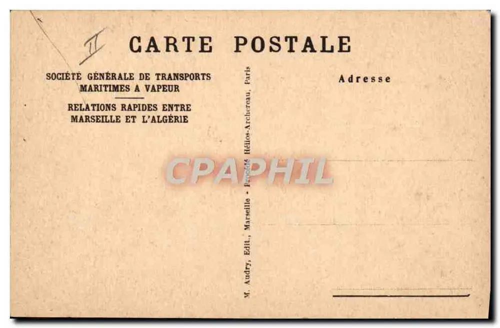 Paquebote "Sidi-Mabrouk" — S.G.T.M. — Sociedade Geral de Transportes Marítimos a Vapor, Marselha - Verso