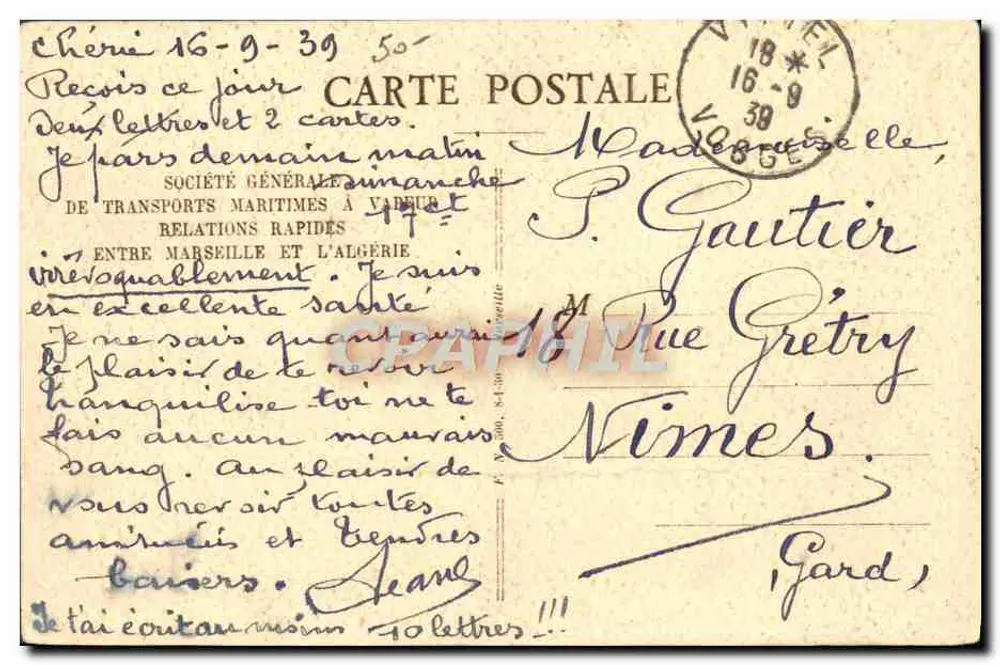 Paquebot "SIDI-BEL-ABBÈS" — navire de la S.G.T.M. — éditeur S.G.T.M. n° 85 - Rückseite