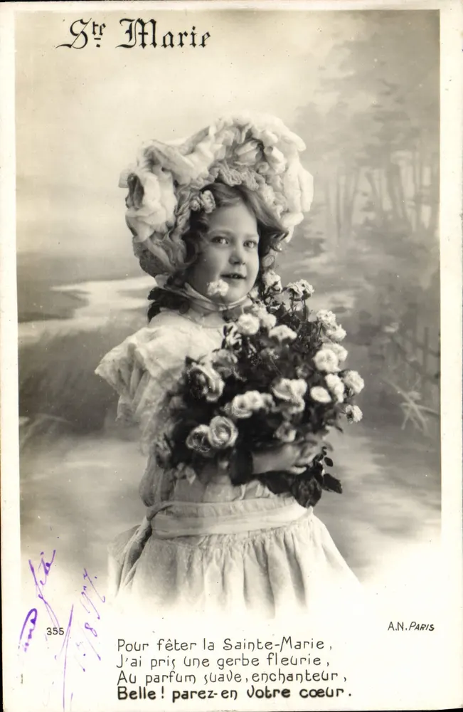 Feest van Sint-Maria — meisje met bloemenvoorwerp dat een bosje houdt — A.N. PARIS n°355 - Voorkant