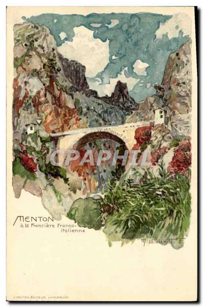 Menton an der französisch-italienischen Grenze — J. VELTEN, VERLEGER, KARLSRUHE - Vorderseite
