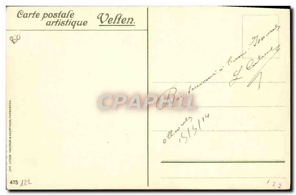 Menton an der französisch-italienischen Grenze — J. VELTEN, VERLEGER, KARLSRUHE - Rückseite