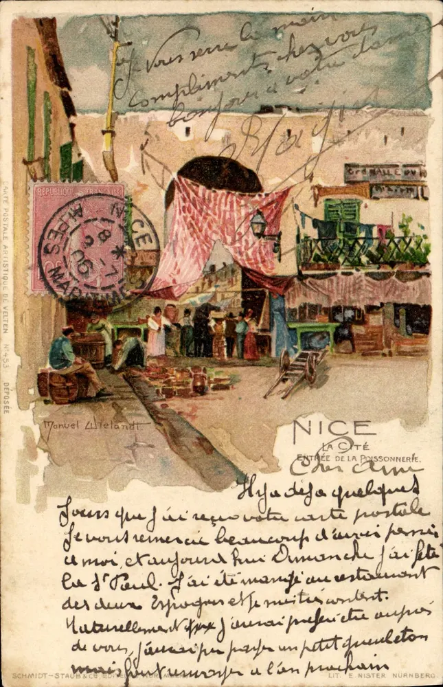 Nice — Entrada da Peixaria — Carta Postal Artística de Vetten N°53 - Frente