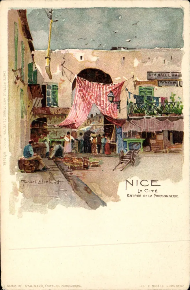 Nice — A Cidade, Entrada da Peixaria — Manuel Allrelandt, editor Schmidt & Cie, Nuremberg - Frente