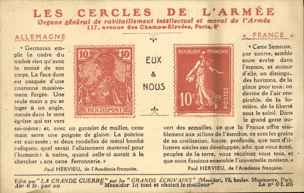 Deutschland & Frankreich — Die Armeekreise — Herausgegeben von 'La Grande Guerre' von den 'Großen Schriftstellern' - Vorderseite