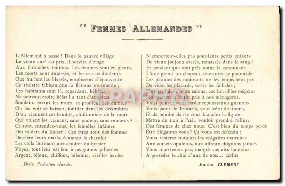 Deutsche Frauen — Gedicht von Julien Clément — unbekannter Verleger - Vorderseite
