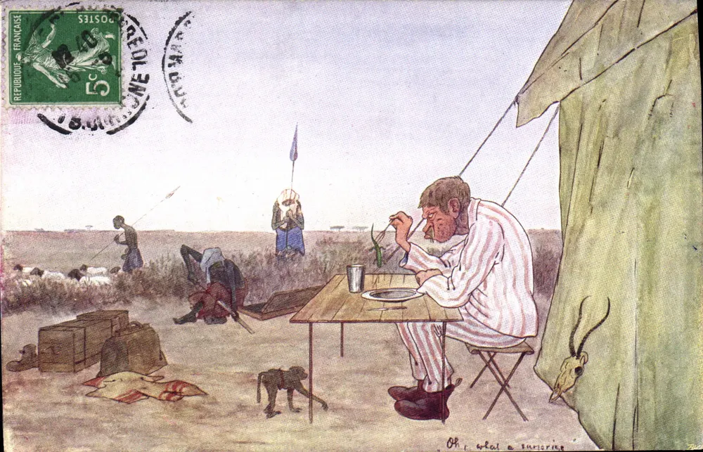 Lagerplatz-Szene in Afrika — Soldat am Tisch — Verlag B.E.W.L. Nr. 951-3 - Vorderseite