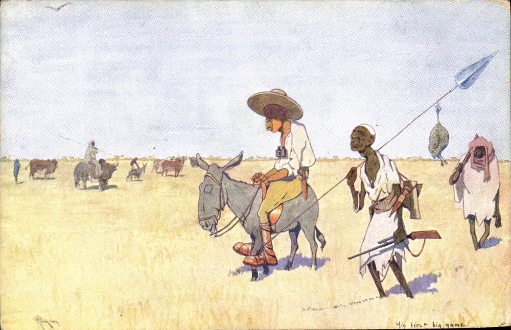 Chasseurs en Afrique — 'His first big game' — éditeur B.K.W.I. n° 954-7 - Recto