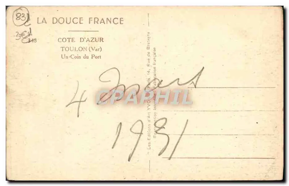 Toulon (Var) — Ein Eckchen des Hafens — Les Éditions d'Art YVO, Paris - Rückseite