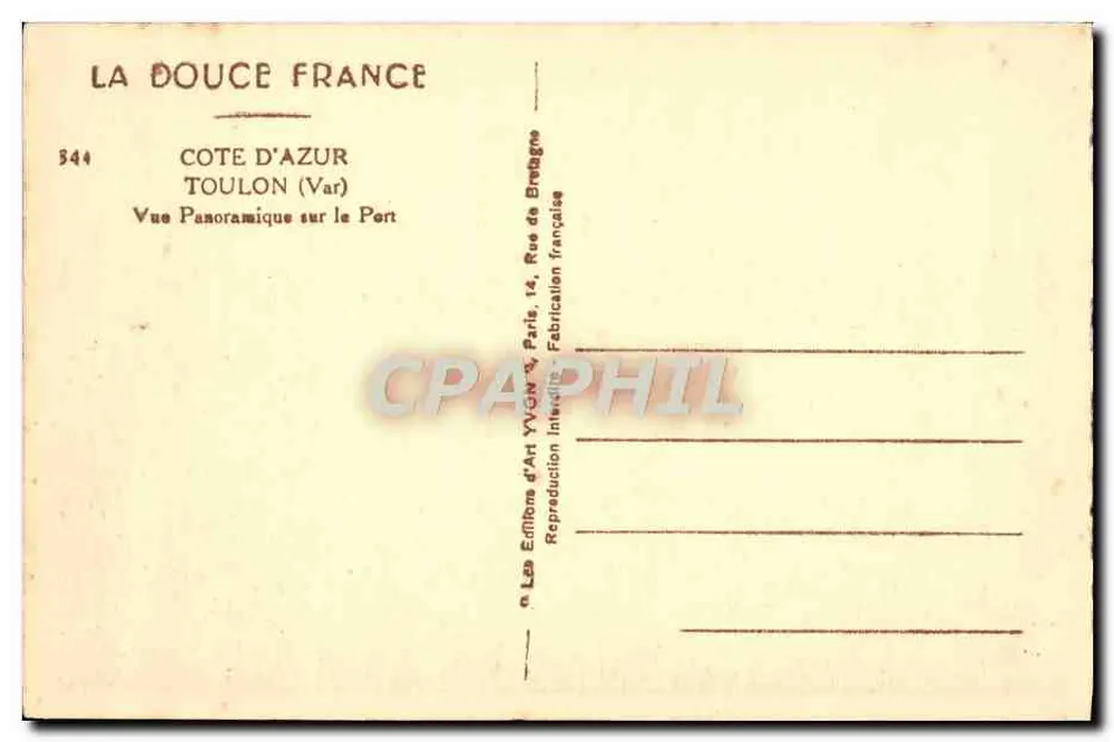 Toulon — Panoramablick auf den Hafen — Éditions d'Art Yvon & Paris - Rückseite