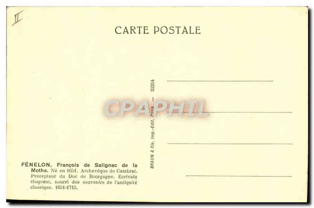 Fénelon — Portrait — BRAUN & Cie, Imp.-Édit. Paris - Rückseite