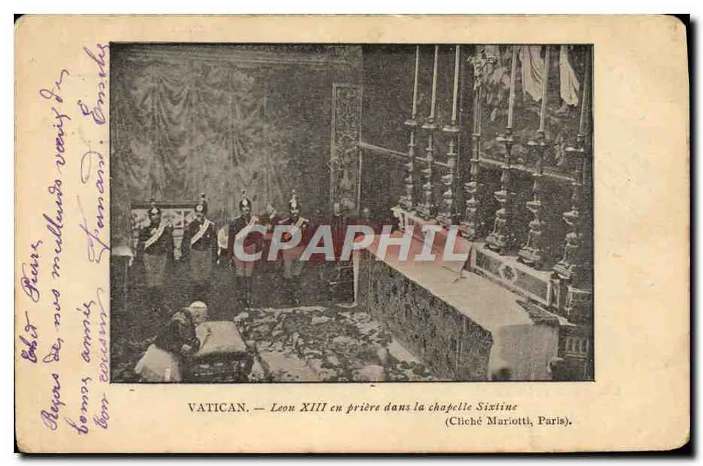 Vatikan — Papst Leo XIII in Gebet in der Sixtinischen Kapelle — Cliché Mariotti, Paris - Vorderseite