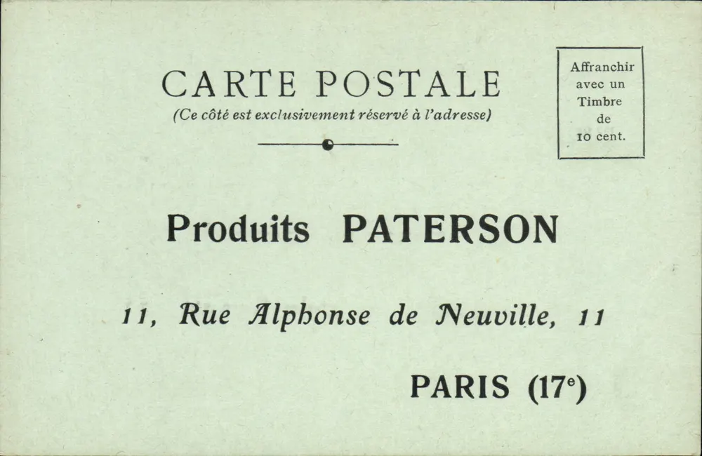 Paterson-Produkte — Werbepostkarte — Verlag Paterson, Paris (17. Arrondissement) - Vorderseite