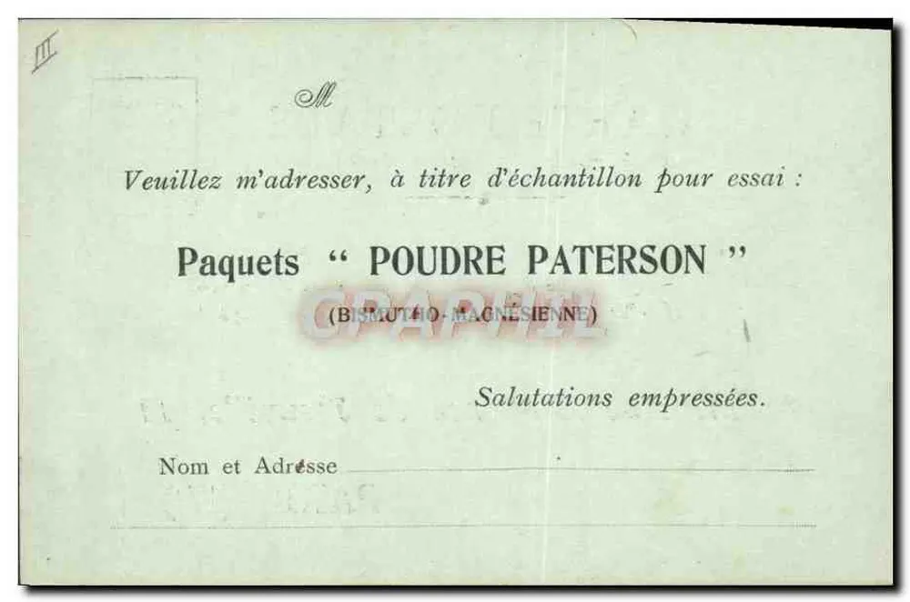 Paterson-Produkte — Werbepostkarte — Verlag Paterson, Paris (17. Arrondissement) - Rückseite