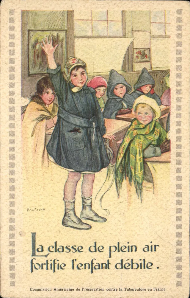 Klasse von Kindern im Freien — Schulszene — Commission Américaine de Préservation contre la Tuberculose en France - Vorderseite