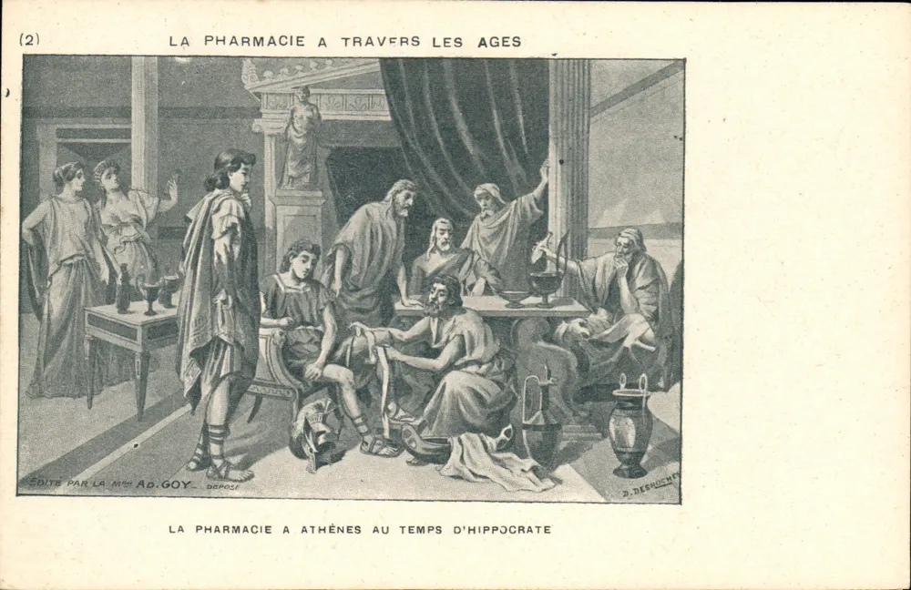 Die Apotheke in Athen zur Zeit Hippokrates — Serie 'Die Apotheke durch die Zeitalter' — veröffentlicht von Frau Ad. Goy - Vorderseite
