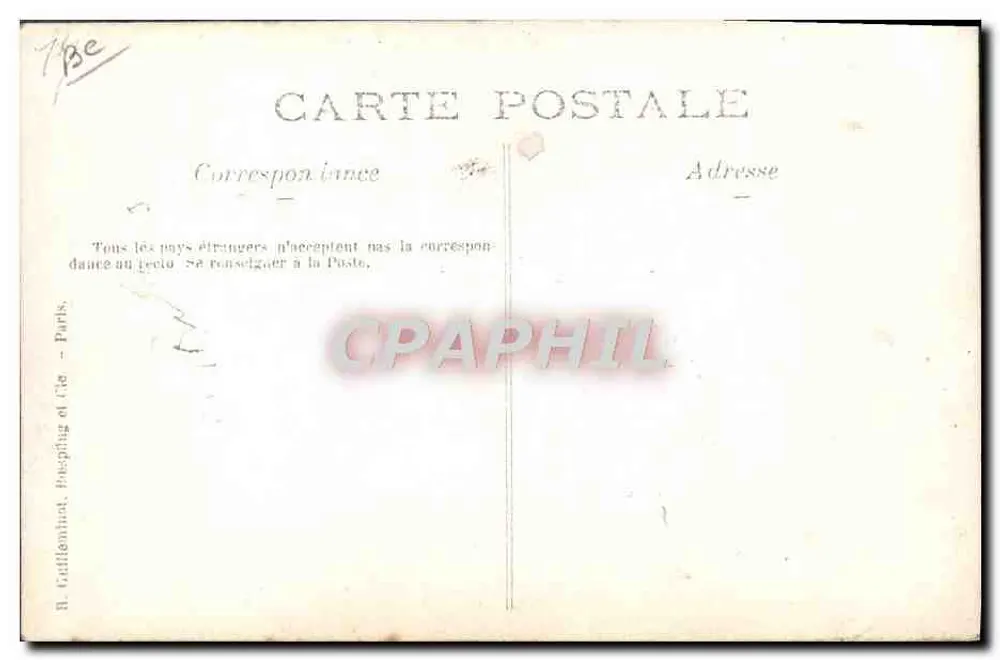 Salto de um cavaleiro sobre um cavalo branco — prova de equitação — editor R. Gruftlenthal, Paris - Verso