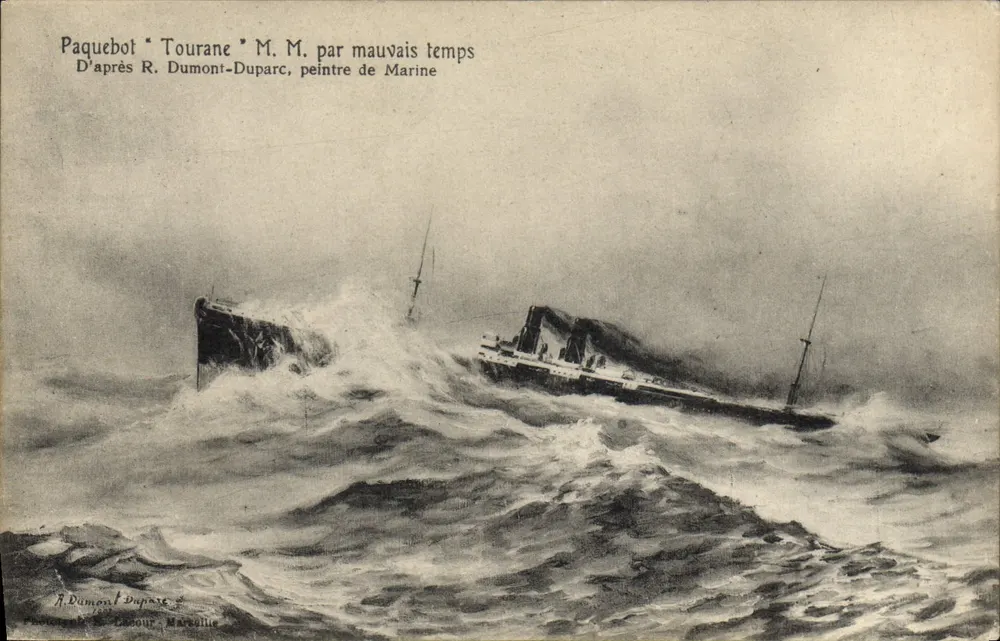 Dampfer "Tourane" M. M. bei schlechtem Wetter — Nach R. Dumont-Duparc, Maler der Marine — A. Dumont-Duparc, Lecour, Marveille - Vorderseite