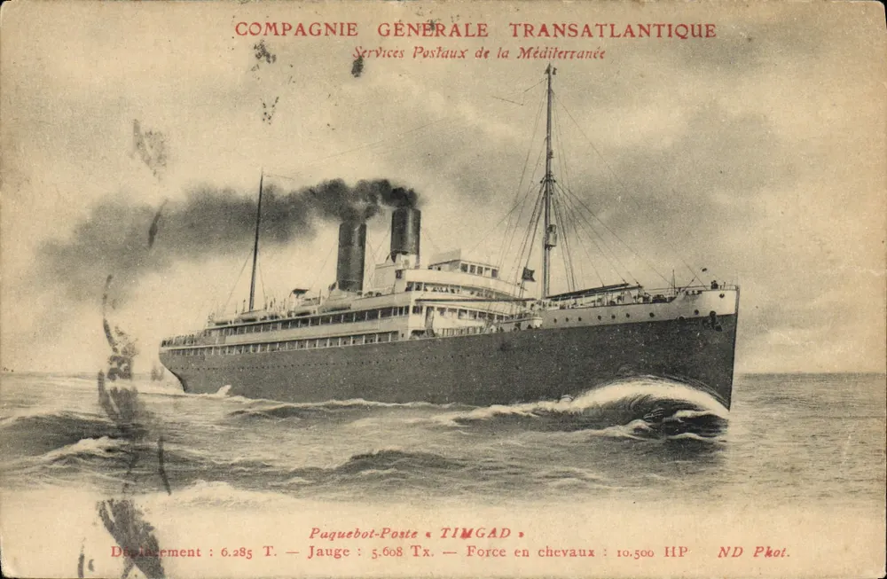 Dampfschiff TIMGAD — Compagnie Générale Transatlantique — Postdienste der Mittelmeerküste - Vorderseite
