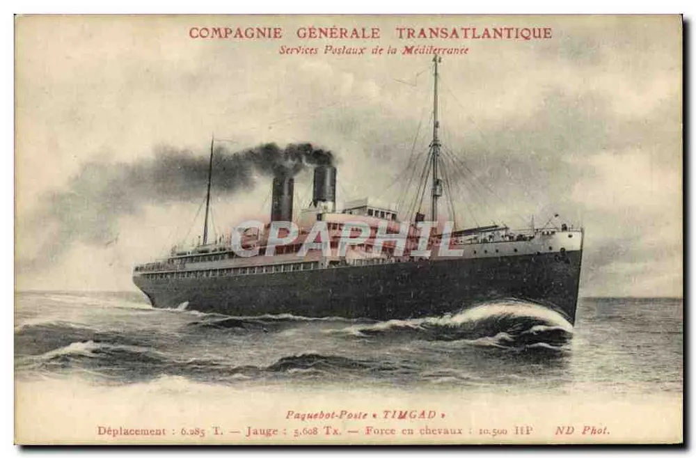 Dampfschiff-Post TIMGAD — Compagnie Générale Transatlantique — ND Phot. - Vorderseite