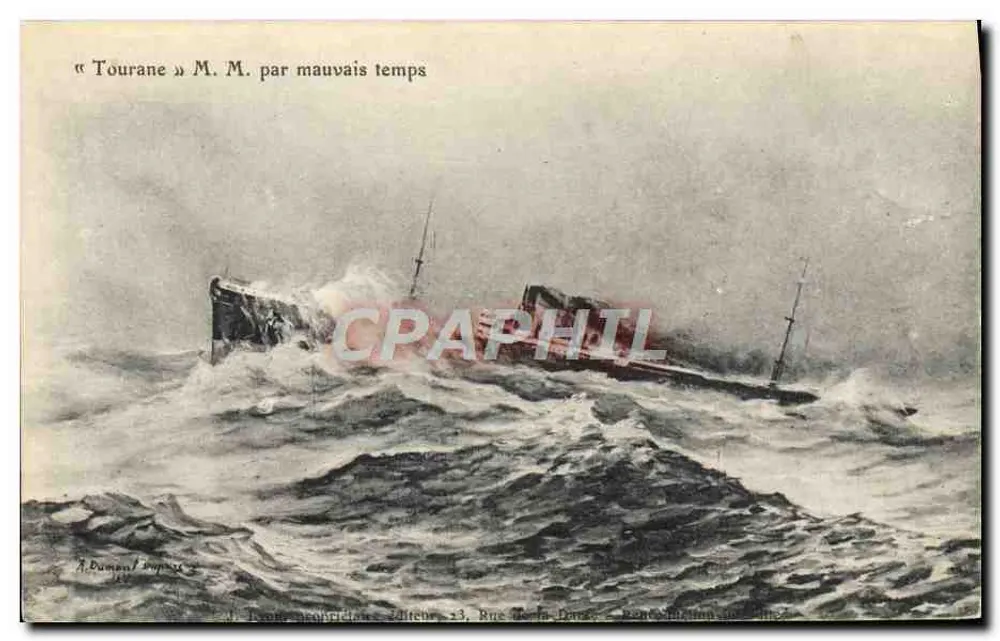 « Tourane » M. M. bei schlechtem Wetter — A. Dumen / Imp. 1912 — Verleger: J. Ténon, Druckerei-Verleger, 23, Rue de la Danse, Rennes - Vorderseite