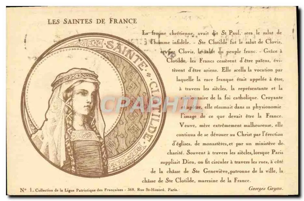Sainte Clotilde — Die Heiligen Frankreichs — Sammlung der Patriotischen Liga der Französischen Frauen, n°1 - Vorderseite