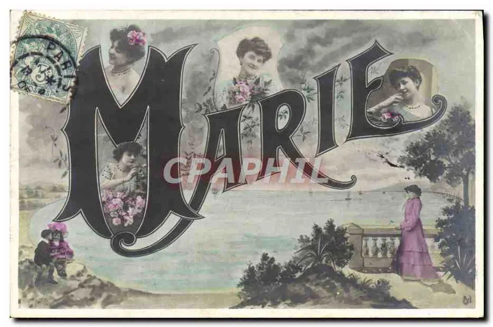 Marie — Carte postal decorativa com retratos femininos — editor não identificado - Frente