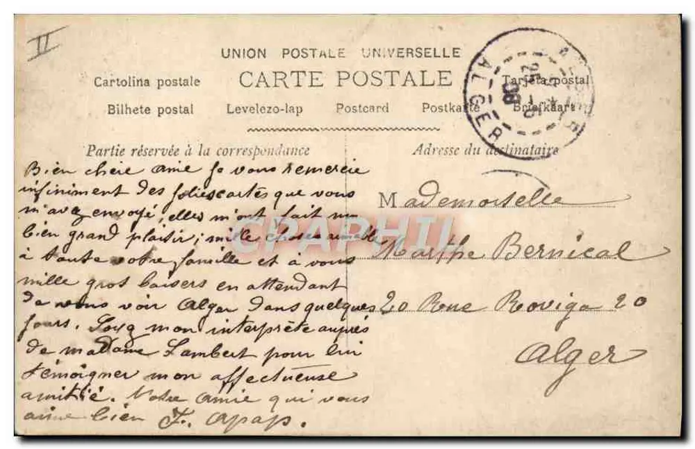 Marthe — cartão postal decorado com rosas — editado pela Reprodução Francesa - Verso