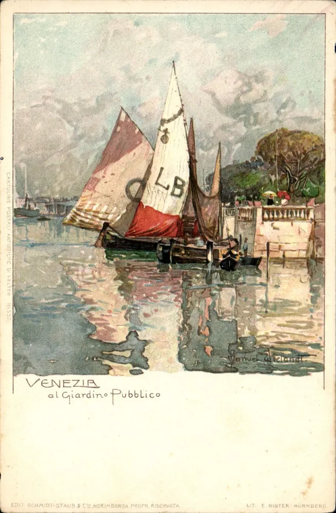 Venezia al Giardino Pubblico — pittura di Harwel Ateloland — edit. Schmidt-Staub & Cie, Norimberga - Recto
