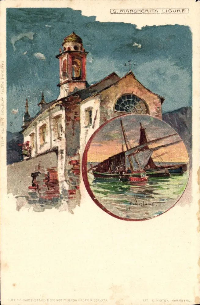 S. Margherita Ligure — église et bateaux — Schmidt-Staub & Cie, Nurnberg, N°213 - Recto